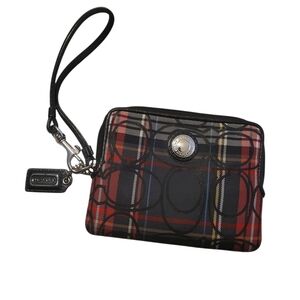 Coach Poppy Tartan Plaid Wristlet